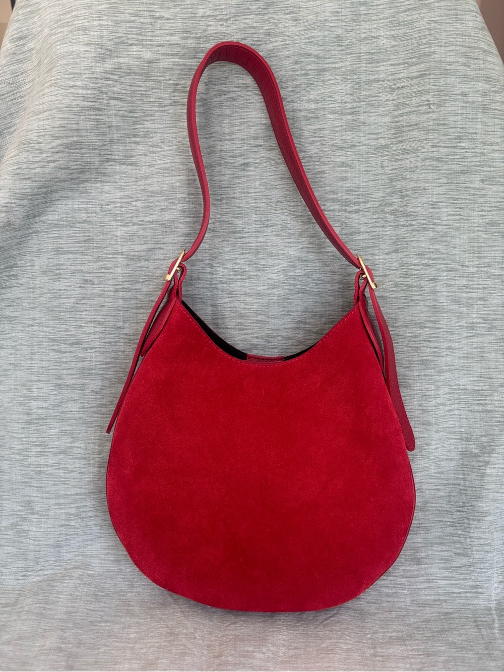 Red Suede Isadora Hobo Shoulder Bag From Italy